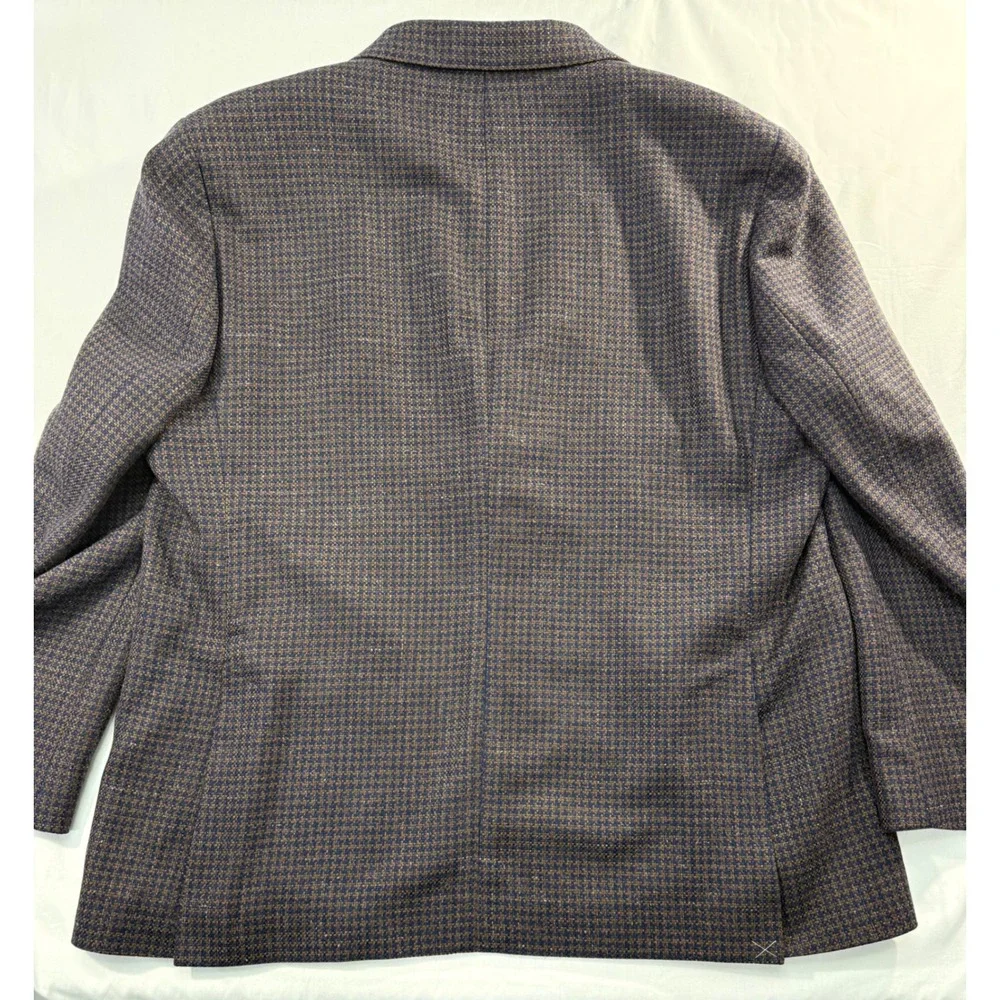 Joseph Abboud Heritage Soft Jacket 46S Navy Brown Houndstooth Wool /Linen Blazer